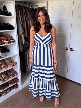 Caracilia Striped Flowy Spaghetti Strap Maxi Dress
